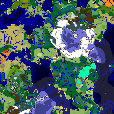 Predicted biome map of Java 1.19.2 seed 5110402831290847180 around estimated spawn