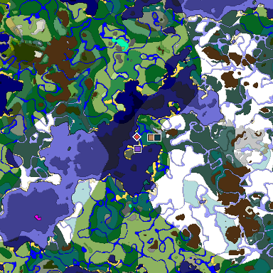 Predicted biome map of Java 1.19.2 seed -704141800521263622 around estimated spawn