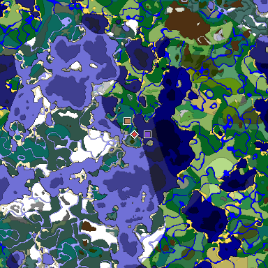 Predicted biome map of Java 1.19.2 seed 317249275015930964 around estimated spawn