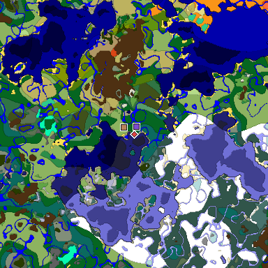 Predicted biome map of Java 1.19.2 seed 3164034498144124499 around estimated spawn