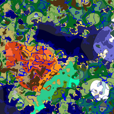 Predicted biome map of Java 1.19.2 seed 6070880154808264232 around estimated spawn