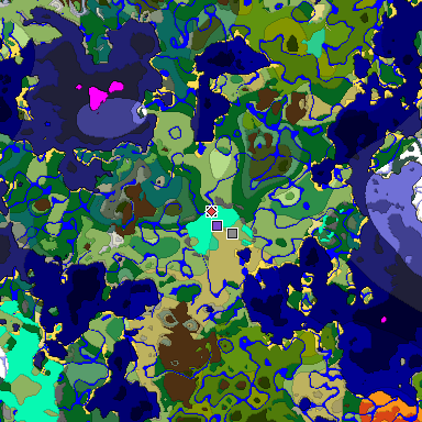 Predicted biome map of Java 1.19.2 seed -7323438997609223167 around estimated spawn