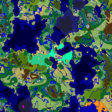 Predicted biome map of Java 1.19.2 seed 2126344697783175818 around estimated spawn