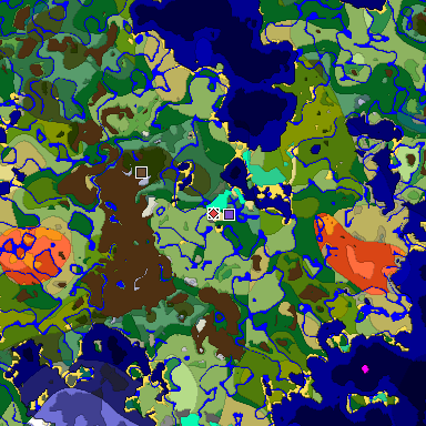Predicted biome map of Java 1.19.2 seed 5598982907871050354 around estimated spawn