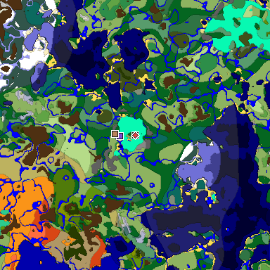 Predicted biome map of Java 1.19.2 seed 2705059180630648186 around estimated spawn