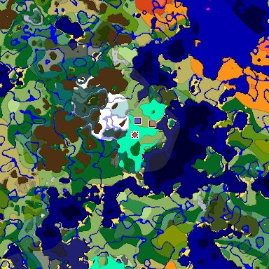 Predicted biome map of Java 1.19.2 seed 2424376623249001403 around estimated spawn