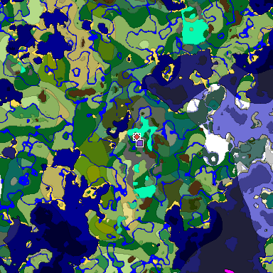 Predicted biome map of Java 1.19.2 seed -3105601885359976332 around estimated spawn