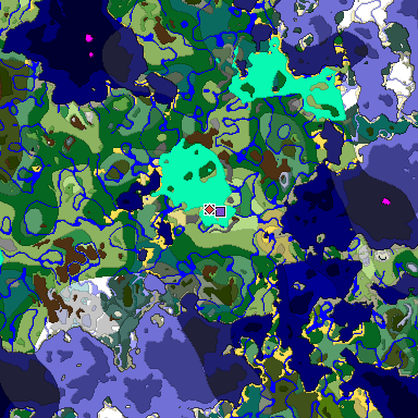 Predicted biome map of Java 1.19.2 seed 1912499897317070267 around estimated spawn