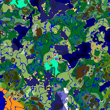 Predicted biome map of Java 1.19.2 seed -2394619888222130940 around estimated spawn