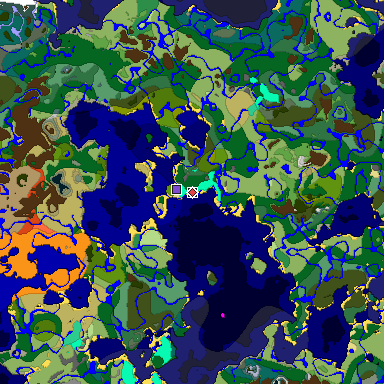 Predicted biome map of Java 1.19.2 seed 2262014421285917267 around estimated spawn