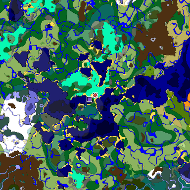 Predicted biome map of Java 1.19.2 seed 1372132356937202763 around estimated spawn