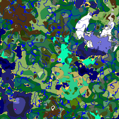 Predicted biome map of Java 1.19.2 seed -690255987581013816 around estimated spawn
