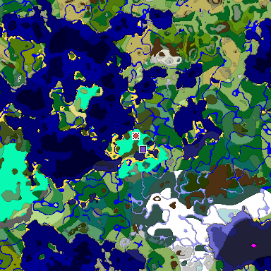 Predicted biome map of Java 1.19.2 seed 6051125817936553973 around estimated spawn