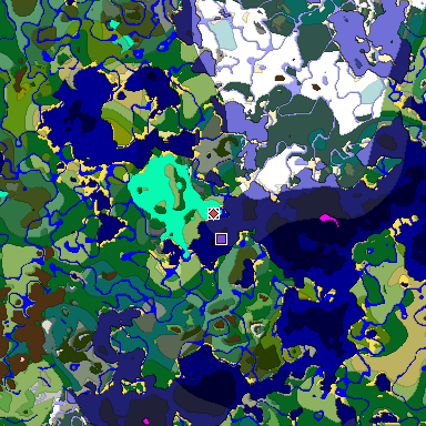 Predicted biome map of Java 1.19.2 seed 5570471161754197106 around estimated spawn