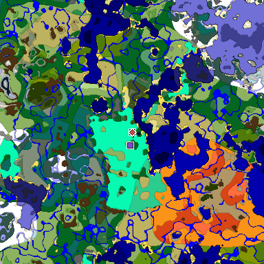 Predicted biome map of Java 1.19.2 seed -709971985474359443 around estimated spawn