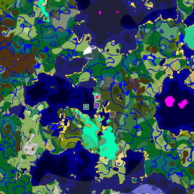 Predicted biome map of Java 1.19.2 seed -3633874615439555856 around estimated spawn