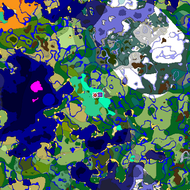 Predicted biome map of Java 1.19.2 seed -800481122754272852 around estimated spawn