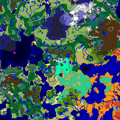 Predicted biome map of Java 1.19.2 seed 1705087991286098546 around estimated spawn