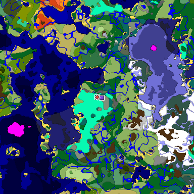 Predicted biome map of Java 1.19.2 seed 1556104676319089507 around estimated spawn