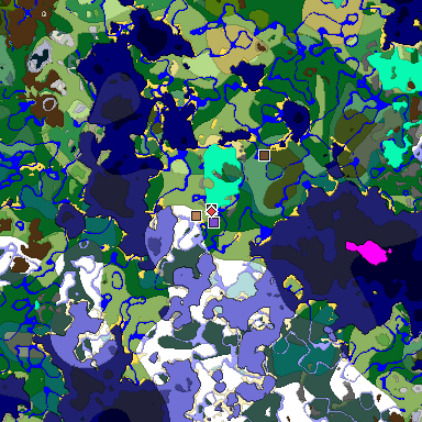 Predicted biome map of Java 1.19.2 seed -434817345942478016 around estimated spawn