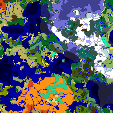 Predicted biome map of Java 1.19.2 seed -4839585833054404462 around estimated spawn