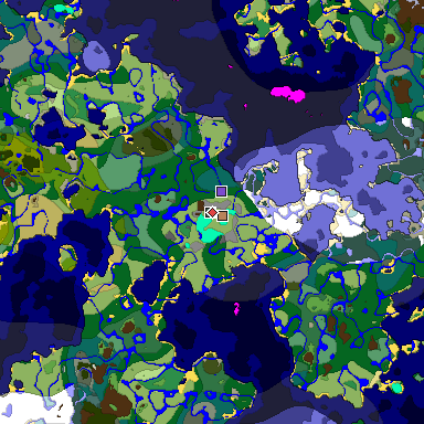 Predicted biome map of Java 1.19.2 seed -1276185218012969988 around estimated spawn