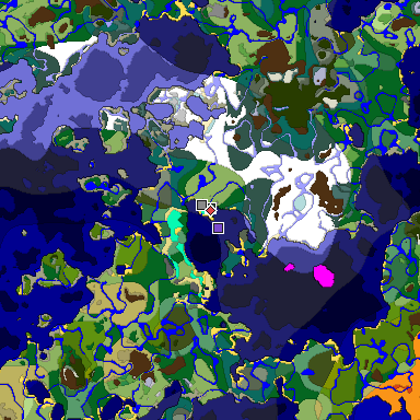 Predicted biome map of Java 1.19.2 seed 6845614429985433398 around estimated spawn