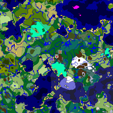 Predicted biome map of Java 1.19.2 seed -3284125479463842207 around estimated spawn