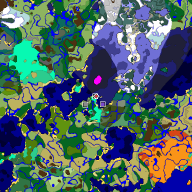 Predicted biome map of Java 1.19.2 seed 5927286140470772680 around estimated spawn