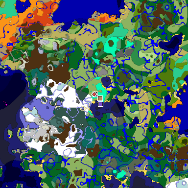 Predicted biome map of Java 1.19.2 seed -1420639366581353226 around estimated spawn