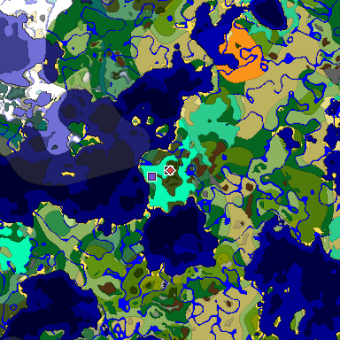 Predicted biome map of Java 1.19.2 seed 1596417962007180069 around estimated spawn