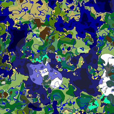 Predicted biome map of Java 1.19.2 seed 6282297444741060850 around estimated spawn