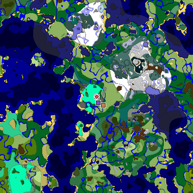 Predicted biome map of Java 1.19.2 seed 4992669902681175129 around estimated spawn