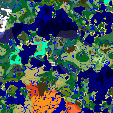 Predicted biome map of Java 1.19.2 seed -4092380950209916874 around estimated spawn