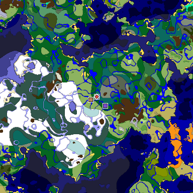 Predicted biome map of Java 1.19.2 seed -1224714545340923869 around estimated spawn