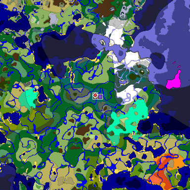 Predicted biome map of Java 1.19.2 seed 5030443723577438770 around estimated spawn