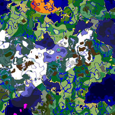 Predicted biome map of Java 1.19.2 seed 7218015346910230987 around estimated spawn
