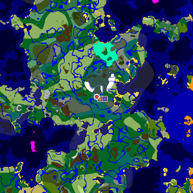 Predicted biome map of Java 1.19.2 seed -806908503621770430 around estimated spawn