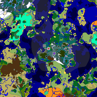 Predicted biome map of Java 1.19.2 seed -4619882426989670204 around estimated spawn