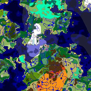 Predicted biome map of Java 1.19.2 seed 1852894646124390896 around estimated spawn