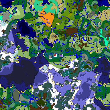 Predicted biome map of Java 1.19.2 seed 4156978196936557727 around estimated spawn