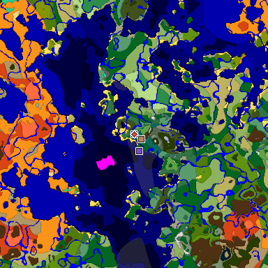 Predicted biome map of Java 1.19.2 seed 6243604938905167557 around estimated spawn