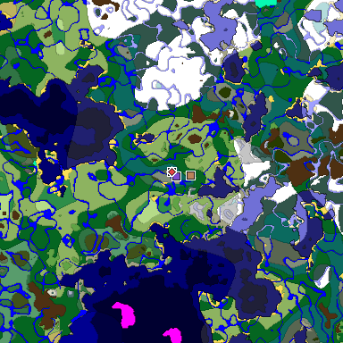 Predicted biome map of Java 1.19.2 seed 7429604472097990572 around estimated spawn