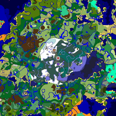 Predicted biome map of Java 1.19.2 seed 8668505534397921265 around estimated spawn