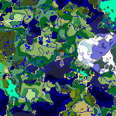Predicted biome map of Java 1.19.2 seed 4405706713445588373 around estimated spawn