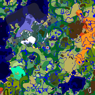 Predicted biome map of Java 1.19.2 seed 1506795942115781089 around estimated spawn