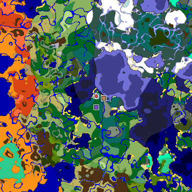 Predicted biome map of Java 1.19.2 seed -6785455995759269278 around estimated spawn
