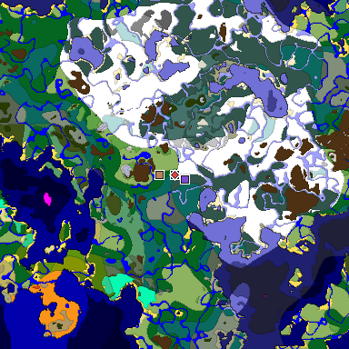 Predicted biome map of Java 1.19.2 seed -4159091467950417740 around estimated spawn