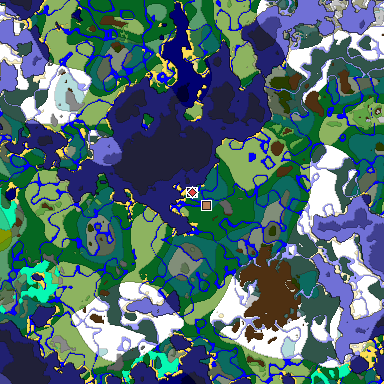 Predicted biome map of Java 1.19.2 seed 3904790250519513797 around estimated spawn