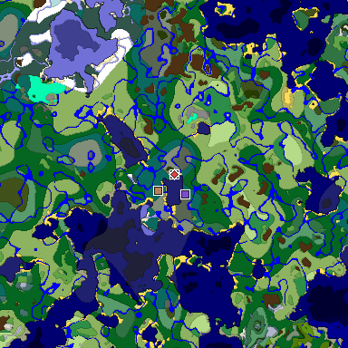 Predicted biome map of Java 1.19.2 seed -7477889409214665479 around estimated spawn